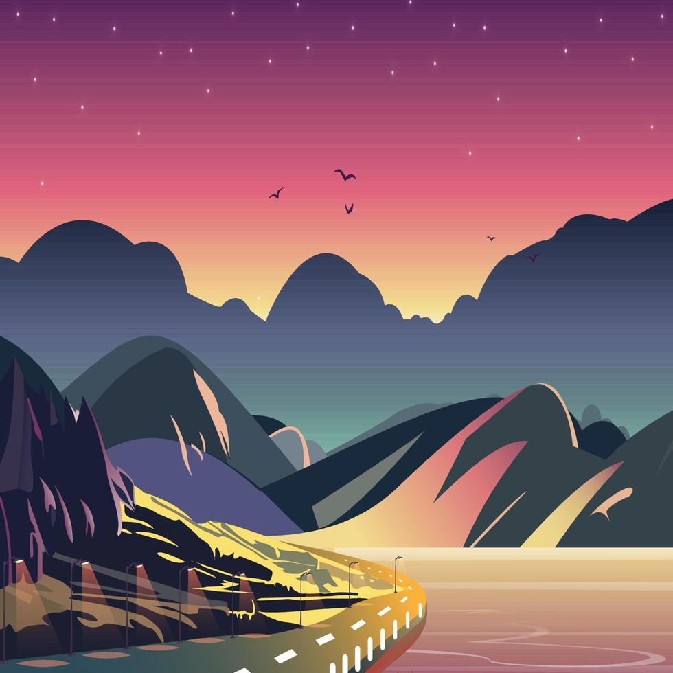 beautyfull mountain and star in the sky vector