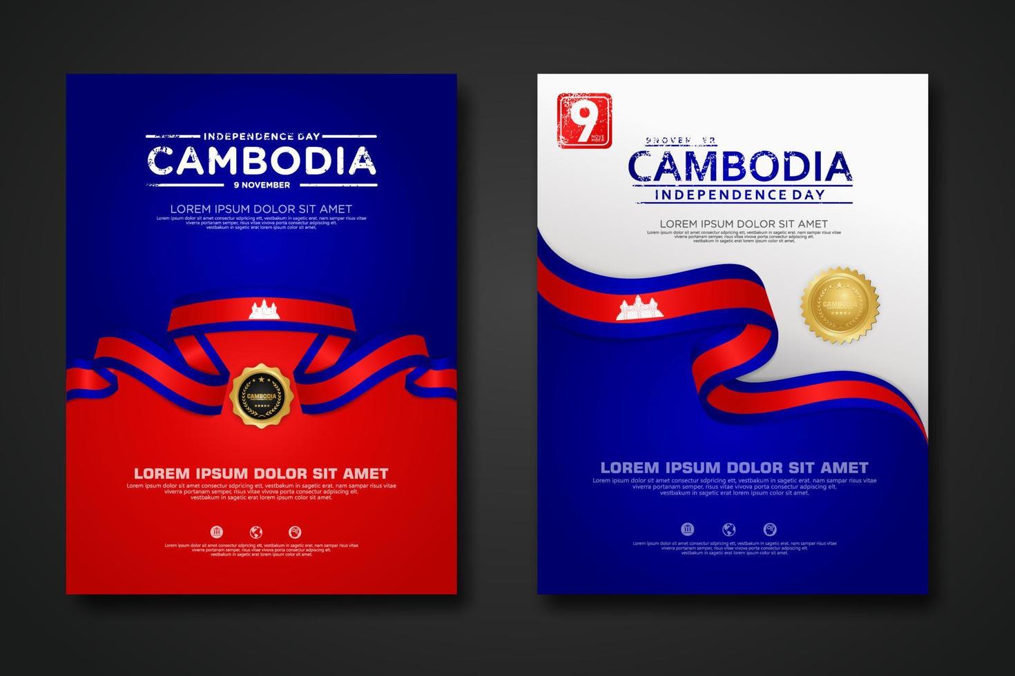 establecer diseño de póster plantilla de fondo del día de la independencia de camboya vector