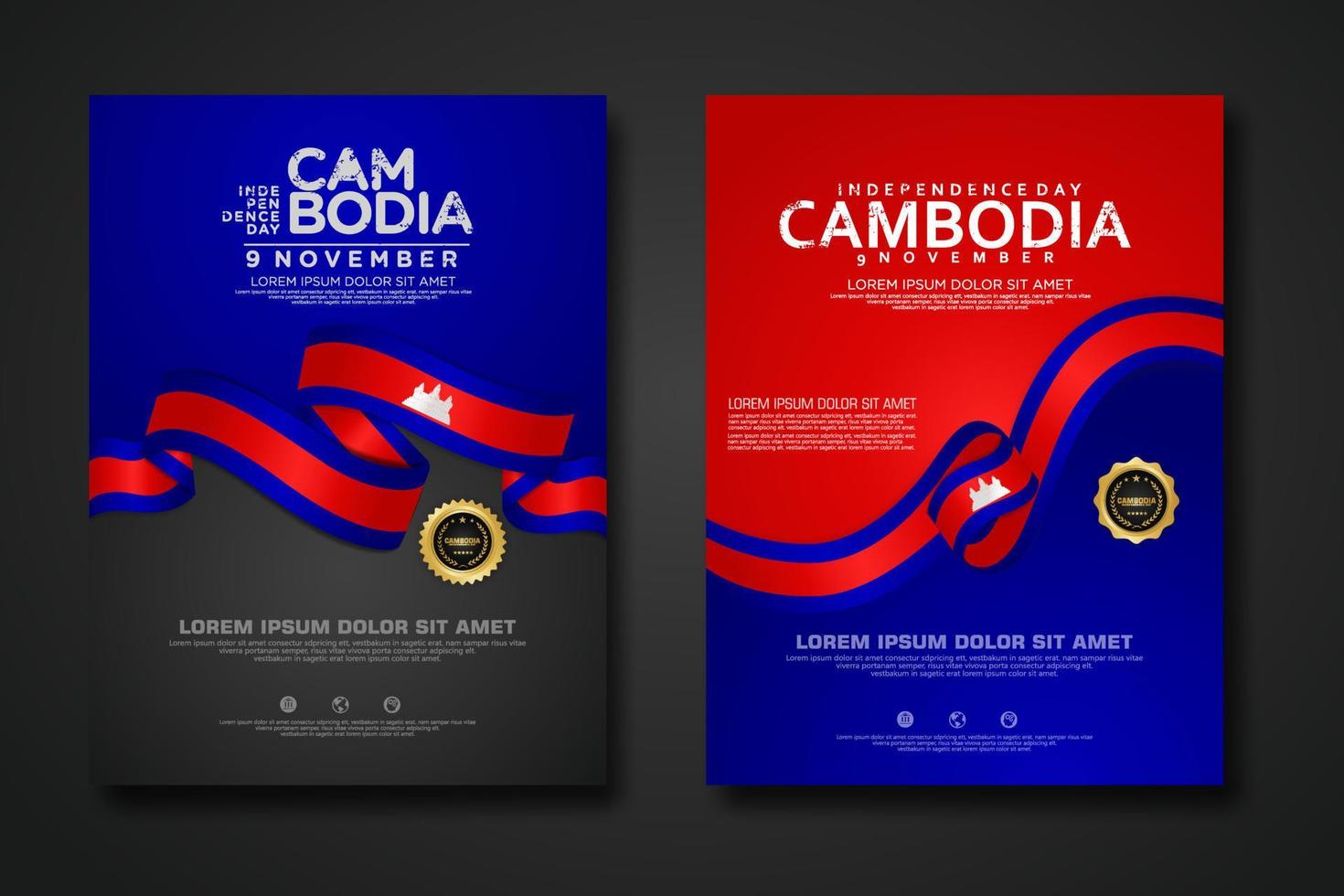 Set poster design Cambodia independence day background template vector