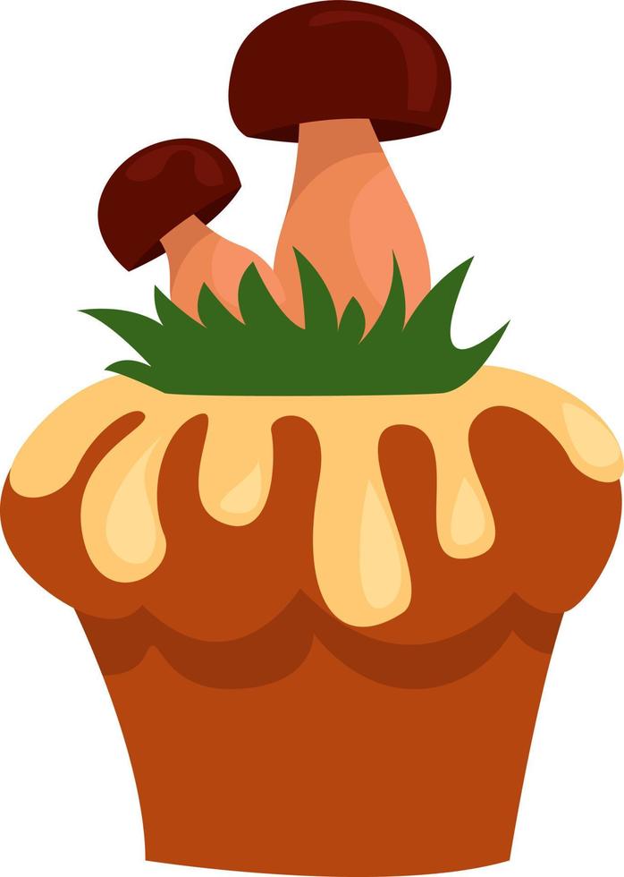 Muffin with mushrooms, illustration, vector on white background.