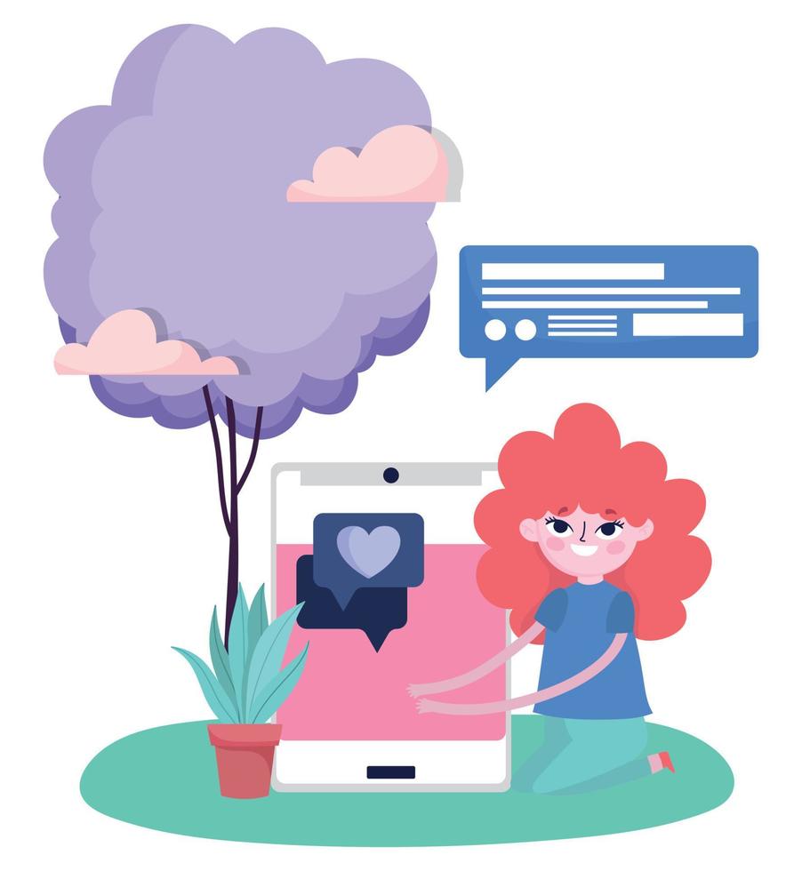 young woman with smartphone chat messaging social media vector