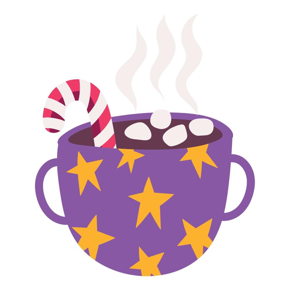 merry christmas, chocolate cup with marshmallow decoration and celebration icon vector
