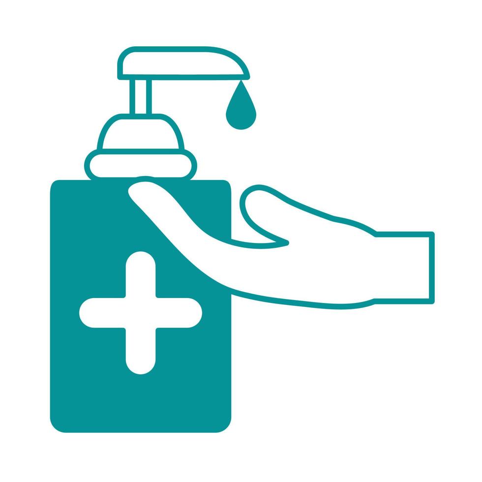 covid 19 coronavirus, dispenser liquid soap in hand, prevention outbreak disease pandemic line design icon vector