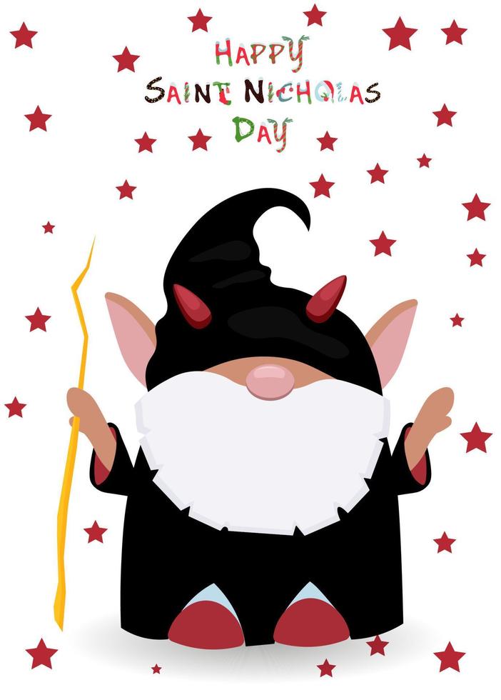 Vertical postcard to the day of St. Nicholas. Crampus help Nicholas.Vector poster with devil vector