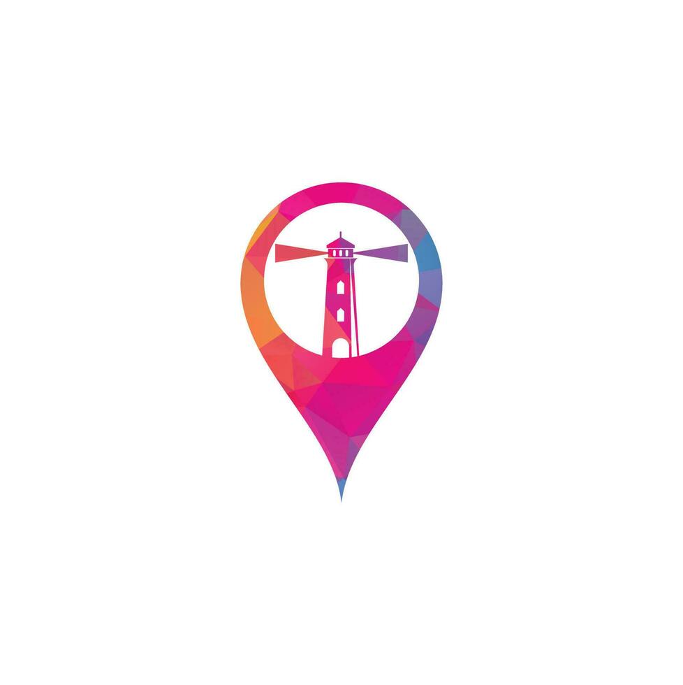 Lighthouse map pin shape concept vector logo design. Lighthouse icon logo design vector template illustration.