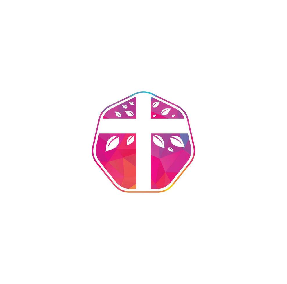 Cross Church Logo Design. Abstract Tree religious cross symbol icon vector design. Church and Christian organization logo. Cross tree church logo