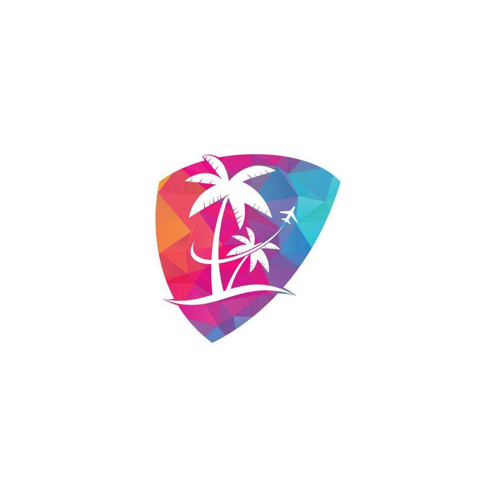 diseño de icono de logotipo de viaje de playa. plantilla de logotipo de viaje. palmera con vector de plantilla de logotipo de ola oceánica.