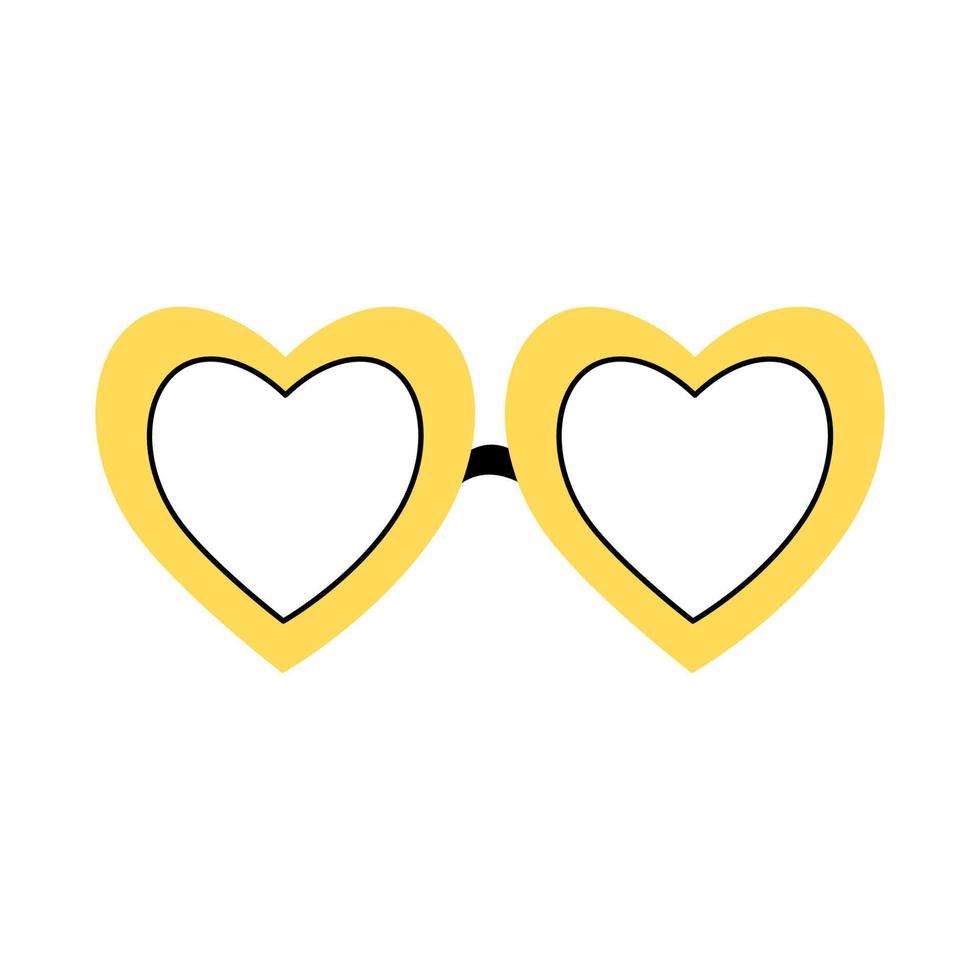 Y2k groovy element. Yellow glasses hearts isolated on white background. 2000 vibes collection. 2000s cartoon hand drawn vector illustration.