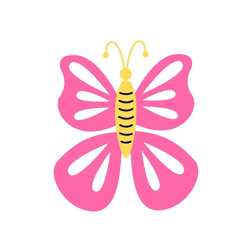 Y2k groovy element. Pink butterfly isolated on white background. 2000 vibes collection. 2000s cartoon hand drawn vector illustration.