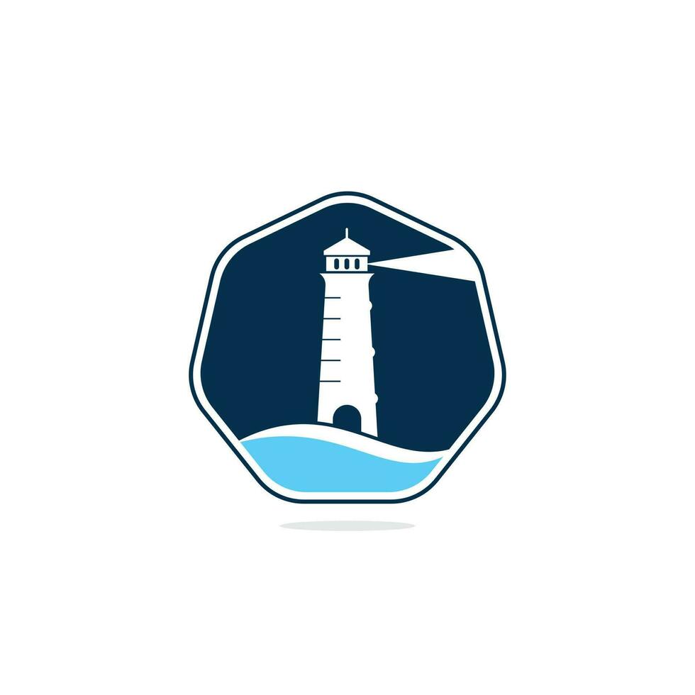 Lighthouse vector logo design. Waves Lighthouse icon logo design vector template illustration.