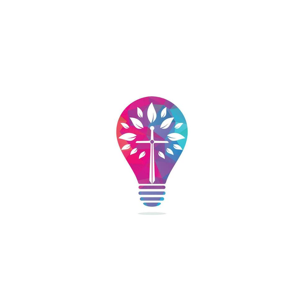 Church bulb shape concept logo. Christian church cross praying tree logo. Christian Sword Church Cross logo design vector
