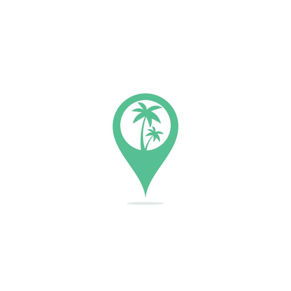 diseño de logo de playa tropical y palmera. diseño de logotipo vectorial de concepto de forma de pin de mapa de palmera. logotipo de playa vector