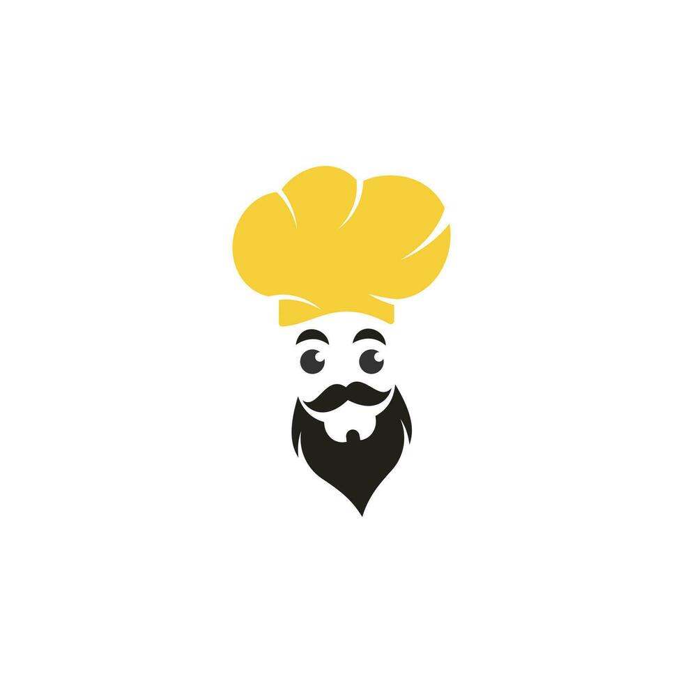 diseño de logotipo de vector de maestro chef. jefe de cocina con bigote y logotipo vectorial de barba. cabeza de chef con cuchara y tenedor