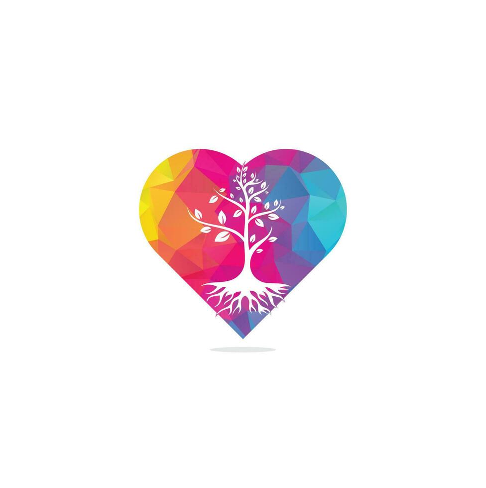 árbol raíces corazón forma concepto vector logo diseño. árbol vectorial con elemento de logotipo de raíces.