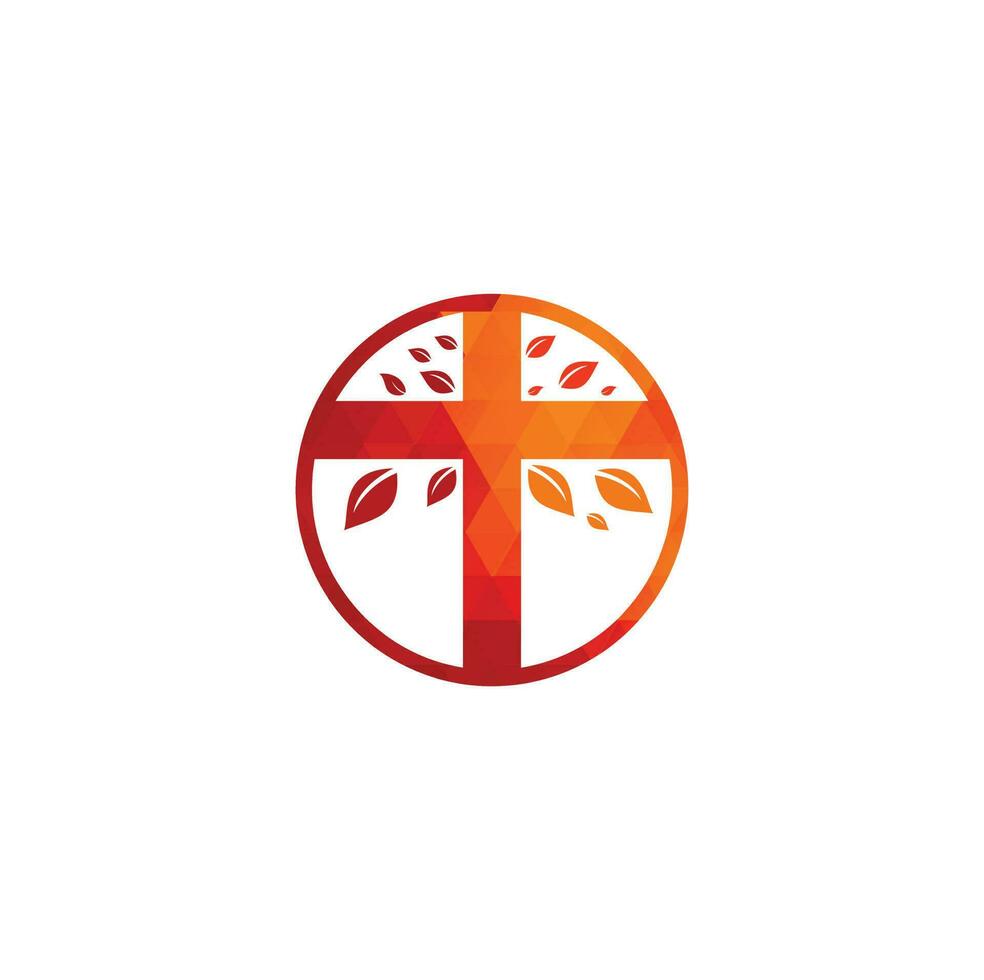 diseño del logo de la iglesia cruzada. diseño de vector de icono de símbolo de cruz religiosa de árbol abstracto. logotipo de la iglesia y la organización cristiana. logotipo de la iglesia del árbol cruzado