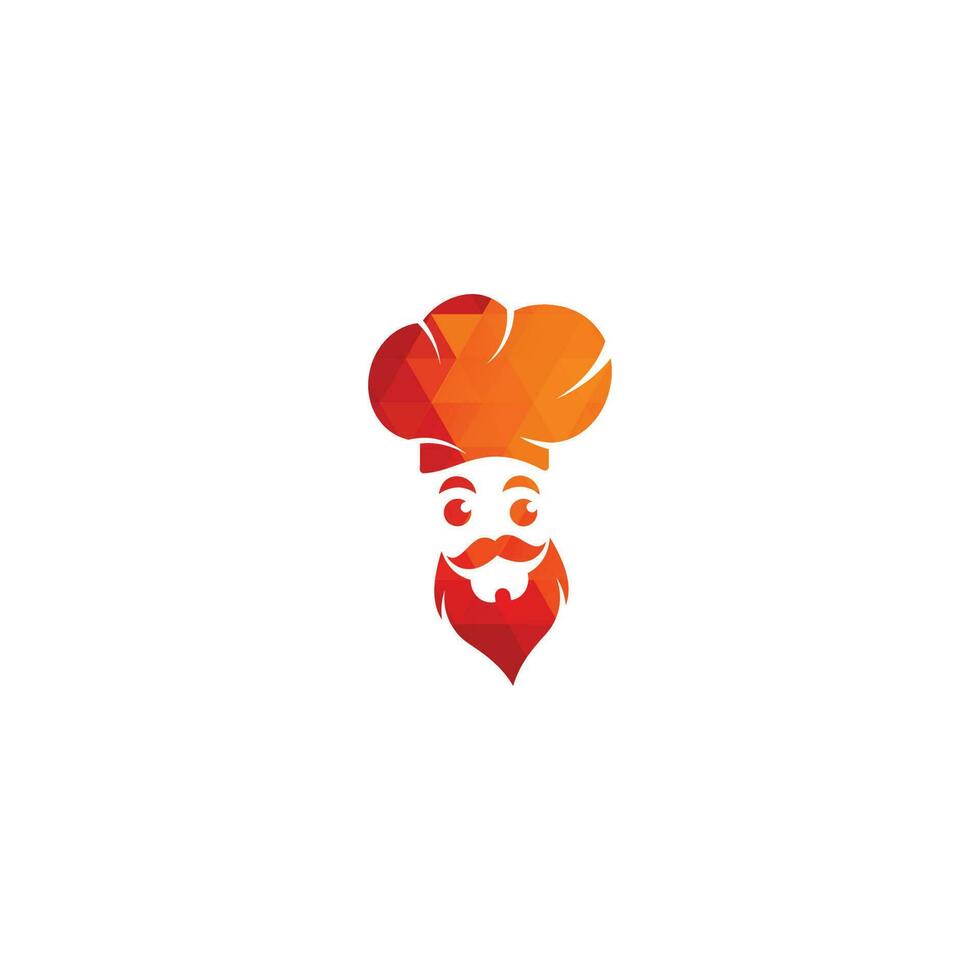 diseño de logotipo de vector de maestro chef. jefe de cocina con bigote y logotipo vectorial de barba. cabeza de chef con cuchara y tenedor