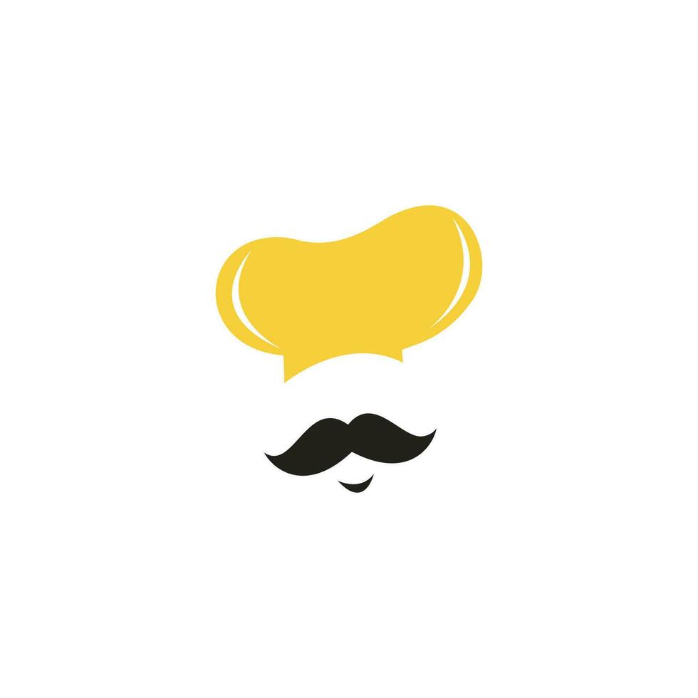 diseño de logotipo de vector de maestro chef. jefe de cocina con bigote y logotipo vectorial de barba. cabeza de chef con cuchara y tenedor