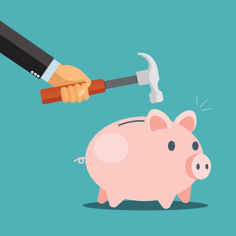 Breaking the piggy bank - vector illustration