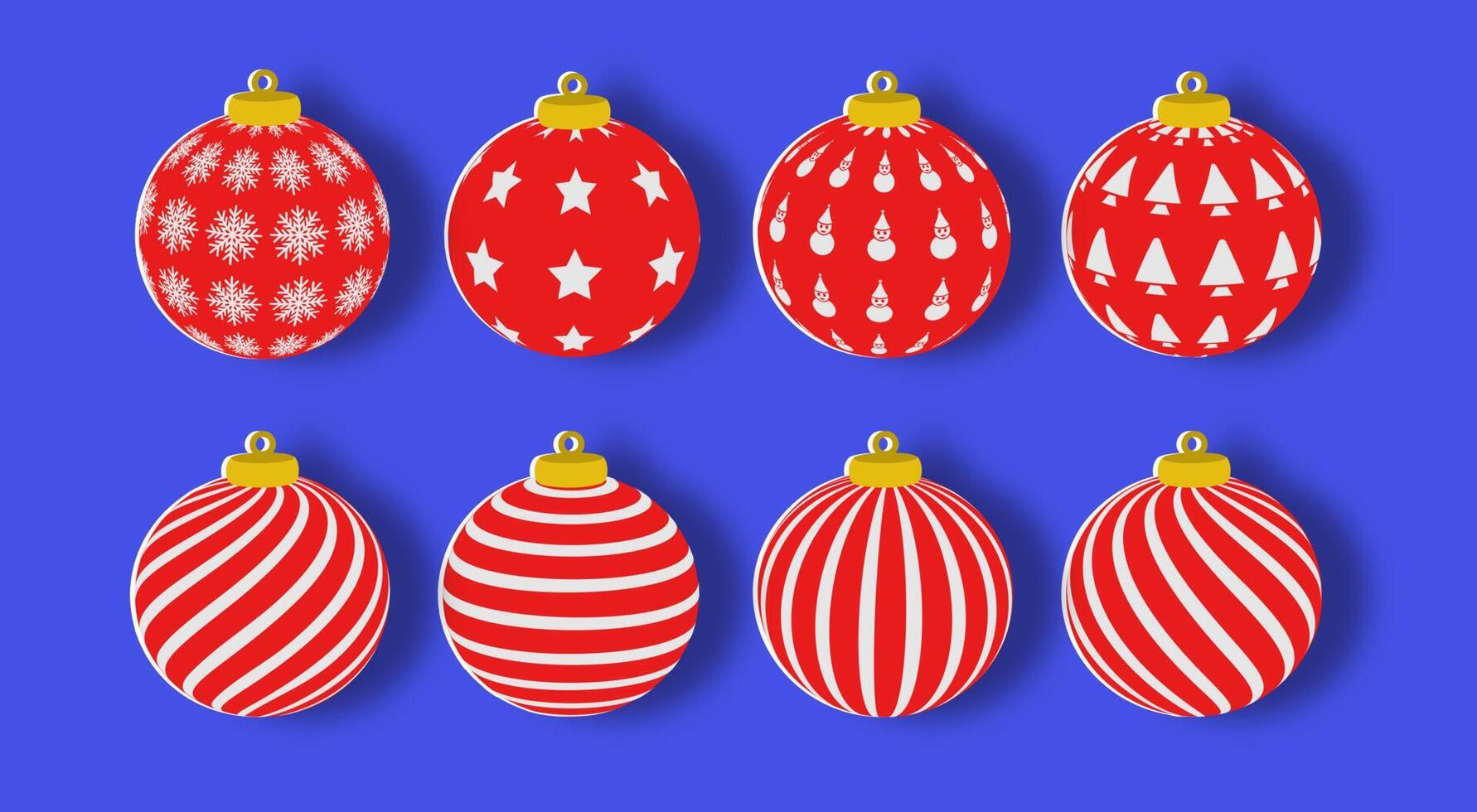 juego de bolas de navidad. colección de diseños de elementos de corte de papel con varios patrones rojos y blancos. vector