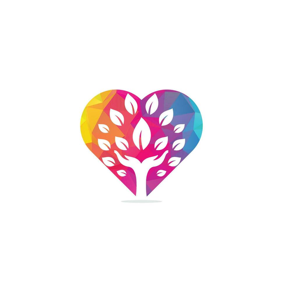 Hand tree heart shape concept logo design. Natural products logo. vector