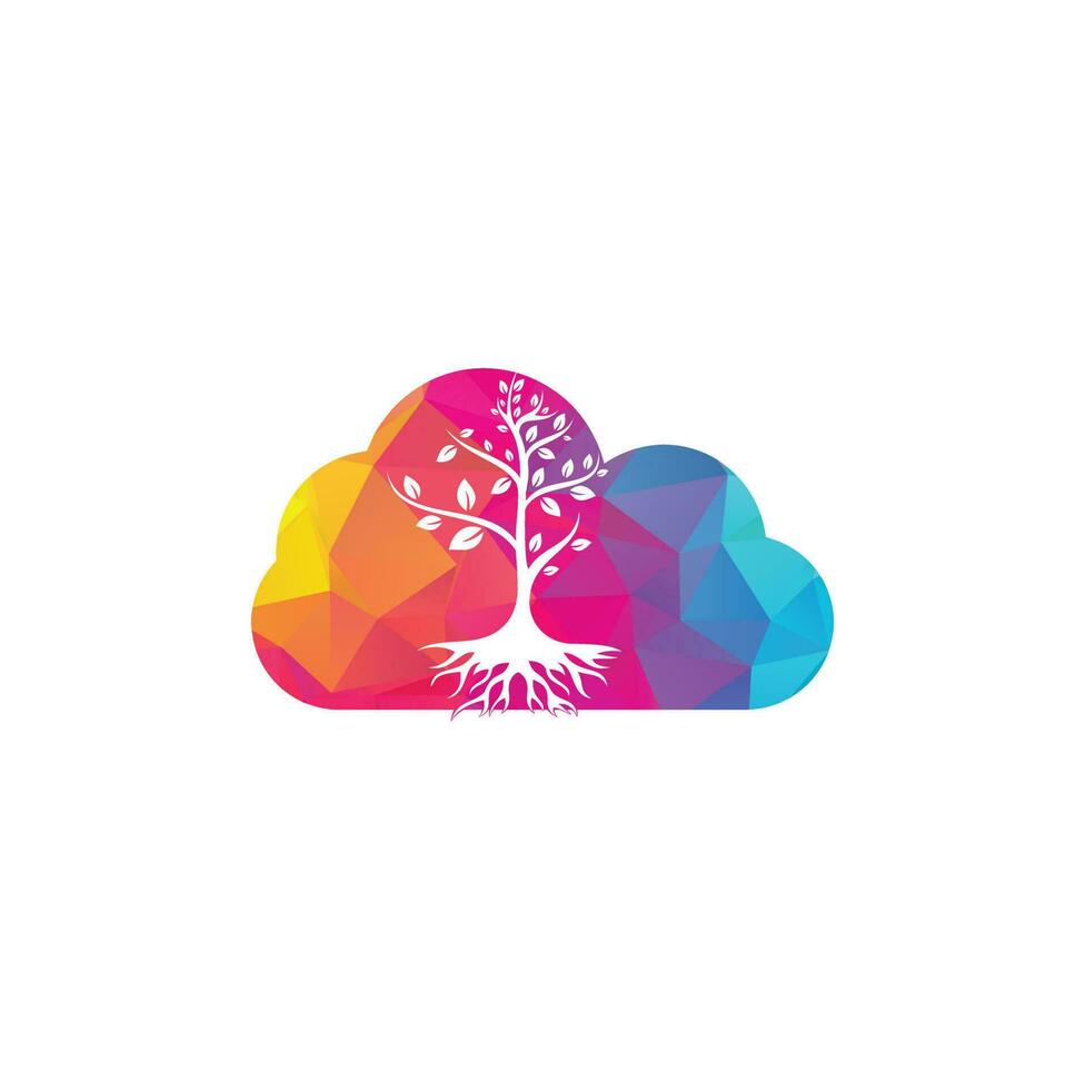 Tree Roots cloud shape concept vector logo design. Vector tree with roots logo element.