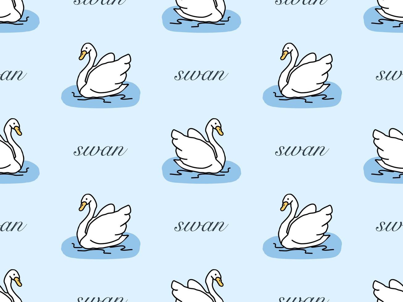 Swan cartoon character seamless pattern on blue background vector