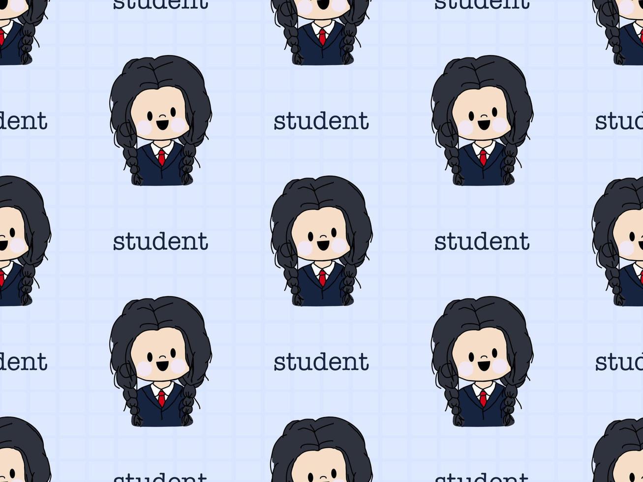 Student cartoon character seamless pattern on blue background vector