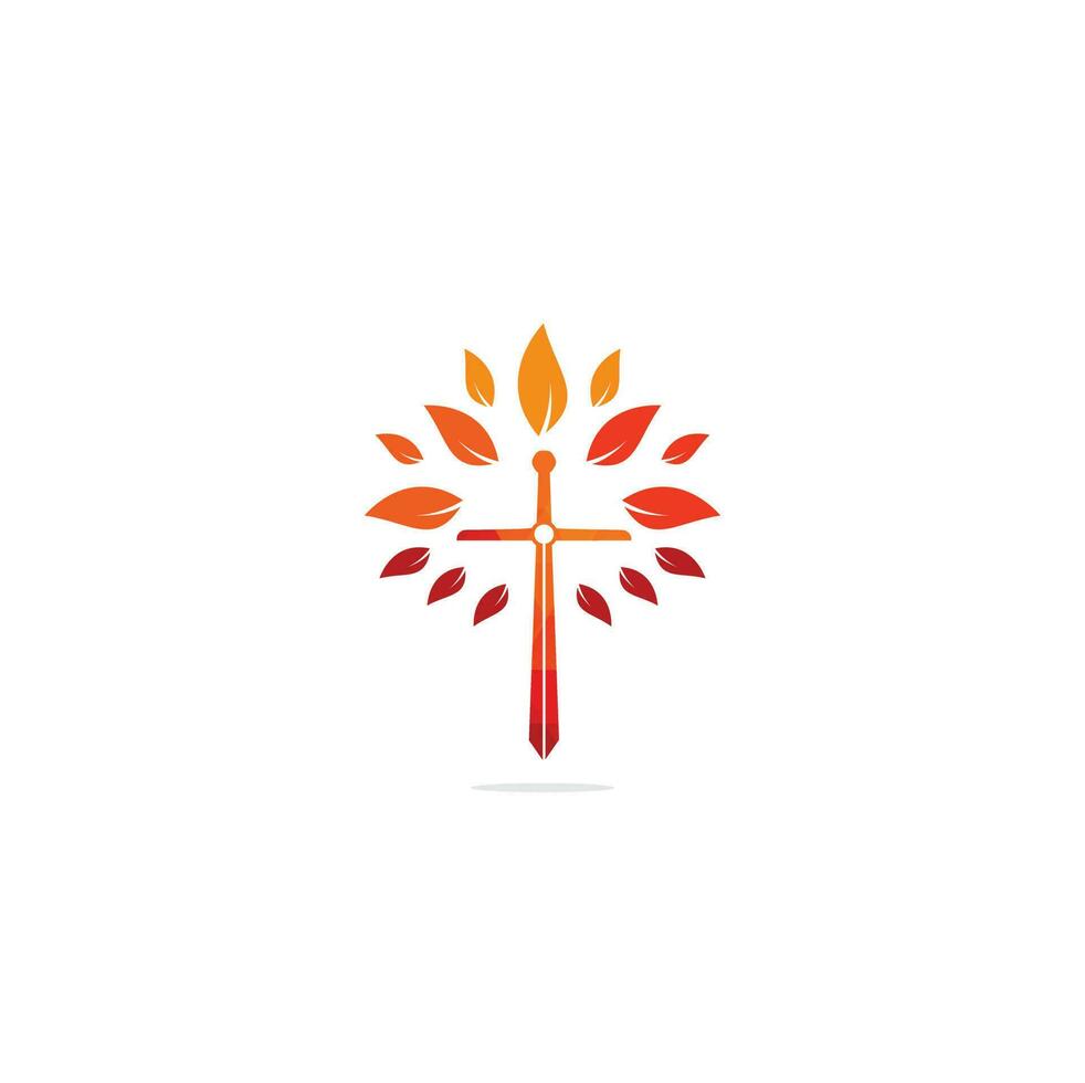 logotipo de la iglesia. logotipo del árbol de oración de la cruz de la iglesia cristiana. diseño de logotipo de cruz de iglesia de espada cristiana vector