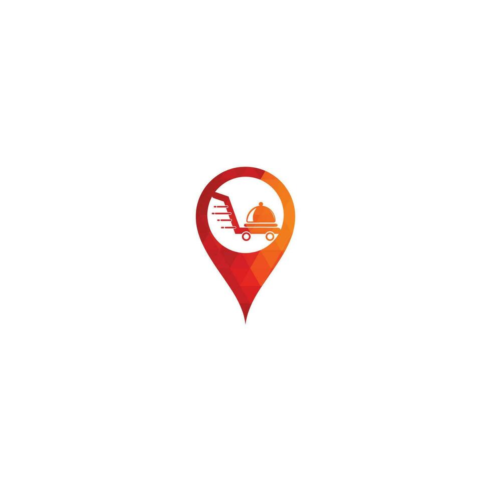 Food delivery map pin shape concept logo design. Fast delivery service sign. Delivery logo online food ordering restaurant. vector