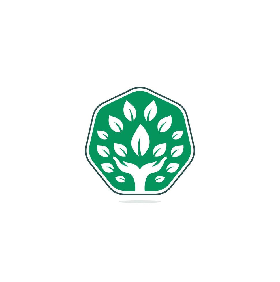 Creative green hand tree logo design. Natural products logo. vector