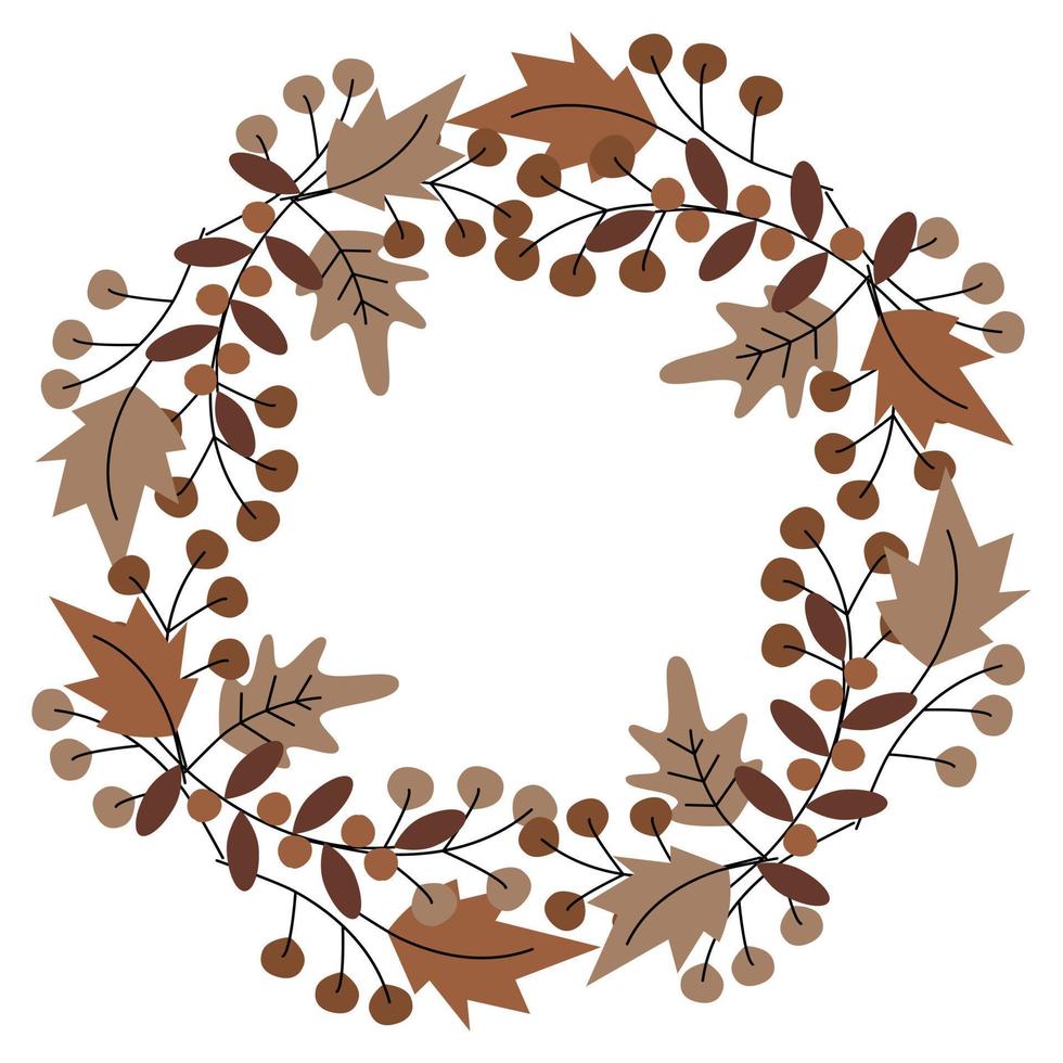 Round wreath, frame from autumn plants in trendy dark shades. Copyspace. Template for lettering vector