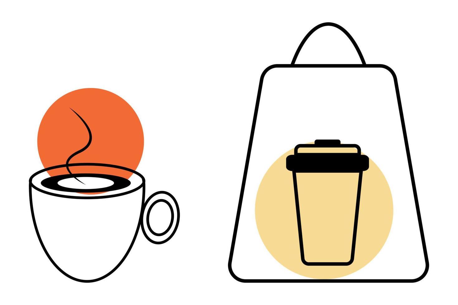 un conjunto de dos elementos como una taza y un vaso para llevar sobre un fondo de manchas de colores. aislar. vector