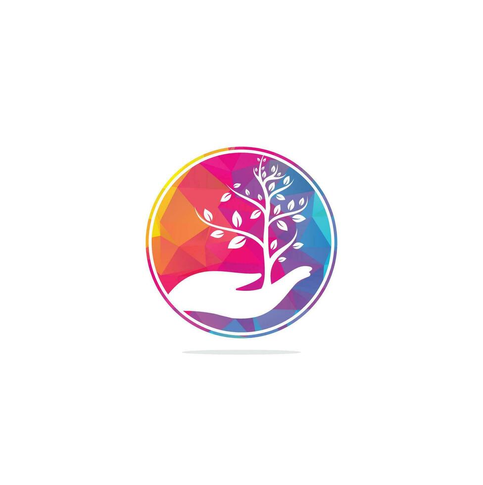 árbol en el diseño del logotipo del vector de la mano. logotipo de productos naturales. diseño de logotipo de árbol de mano