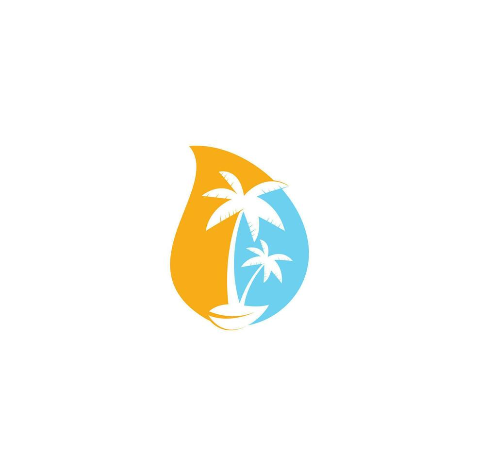 diseño de logo de playa tropical y palmera. diseño de logotipo de vector de palmera simple creativo. logotipo de concepto de forma de gota de playa