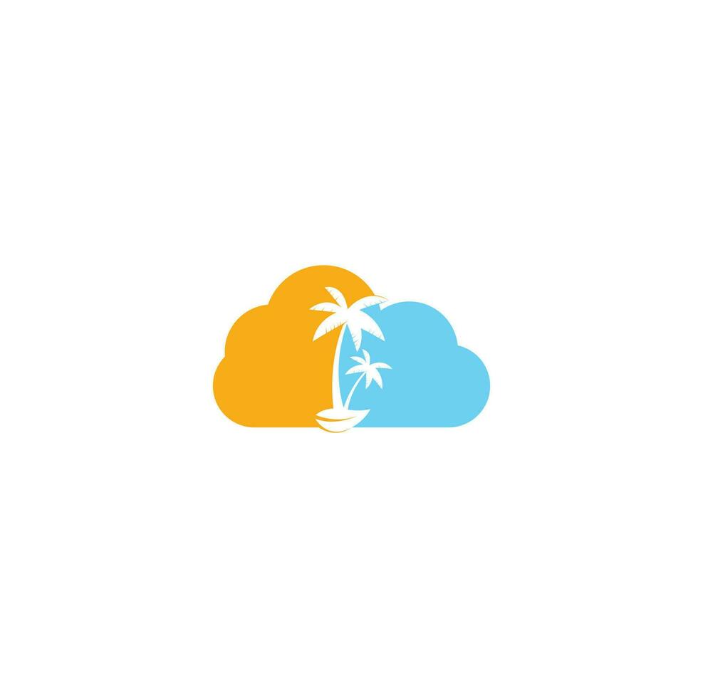 Tropical beach and palm tree logo design. Creative simple palm tree vector logo design. Tropical beach cloud logo