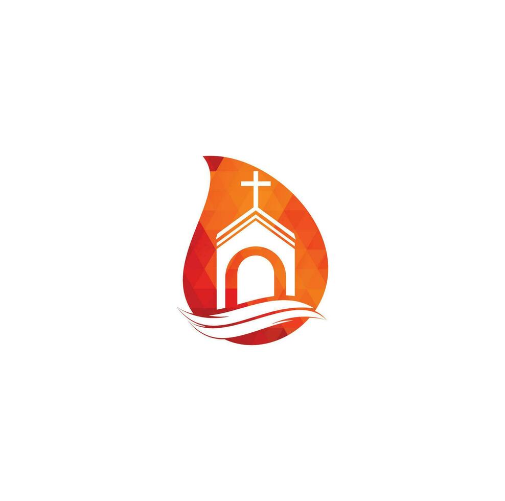 Church building drop shape concept logo design. Template logo for churches and Christian. Cross church building logo. vector