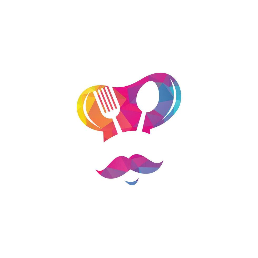 Master chef vector logo design. Head chef with mustache and beard vector logo. chef head with spoon and fork