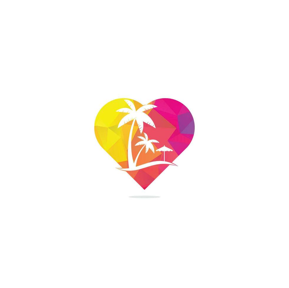 plantilla de diseño de logotipo de concepto de forma de corazón de playa. diseños de logotipos de verano. diseño de logo de playa tropical y palmera. vector