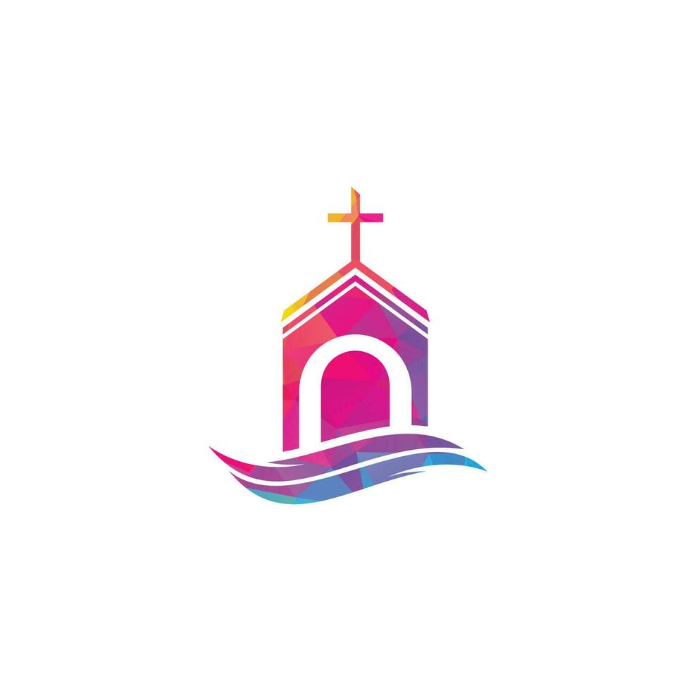 Church building logo design. Template logo for churches and Christian. Cross church building logo. vector