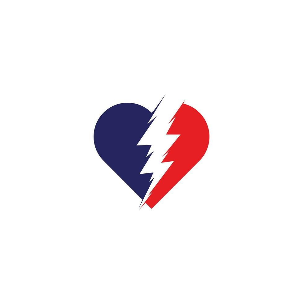 logotipo del corazón del trueno, señal eléctrica con un corazón, elemento de diseño del logotipo de la energía del amor, rayo en el diseño del logotipo en forma de corazón vector