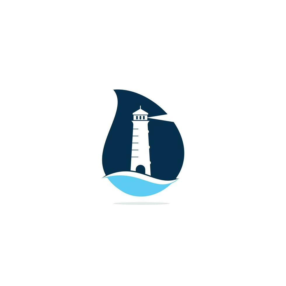 Lighthouse drop shape concept vector logo design. Waves Lighthouse icon logo design vector template illustration.