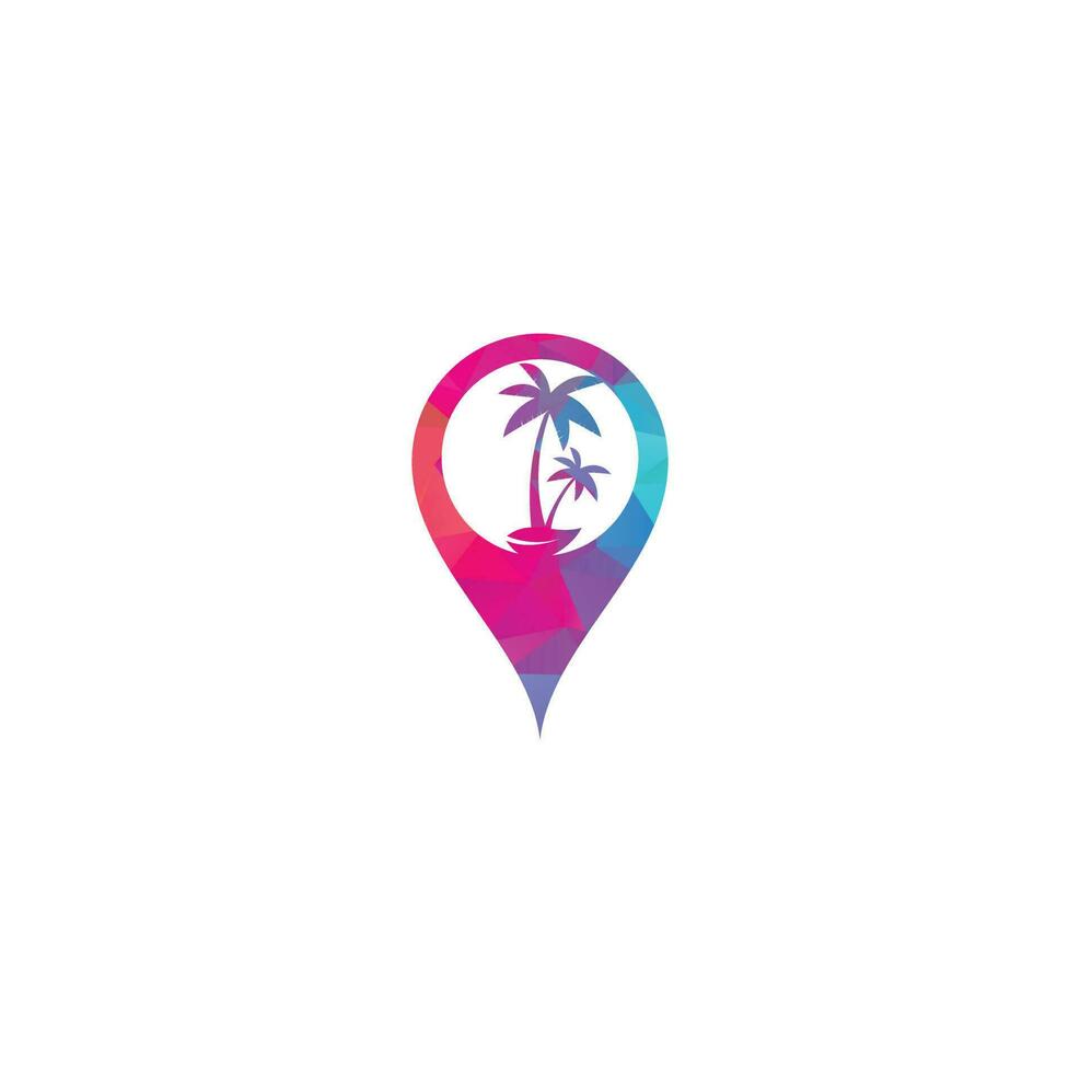 diseño de logo de playa tropical y palmera. diseño de logotipo de vector de palmera simple creativo. logotipo de concepto de forma de pin de mapa de playa tropical