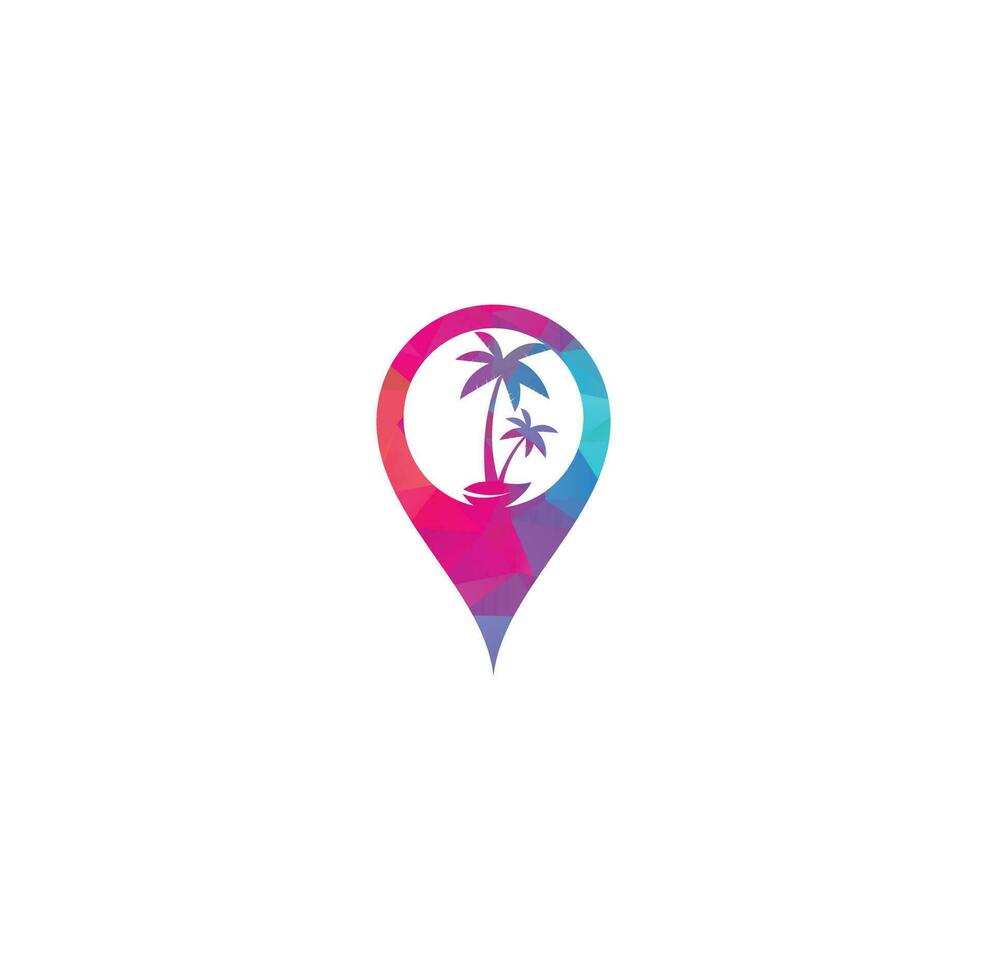 Tropical beach and palm tree logo design. Creative simple palm tree vector logo design. Tropical beach map pin shape concept logo