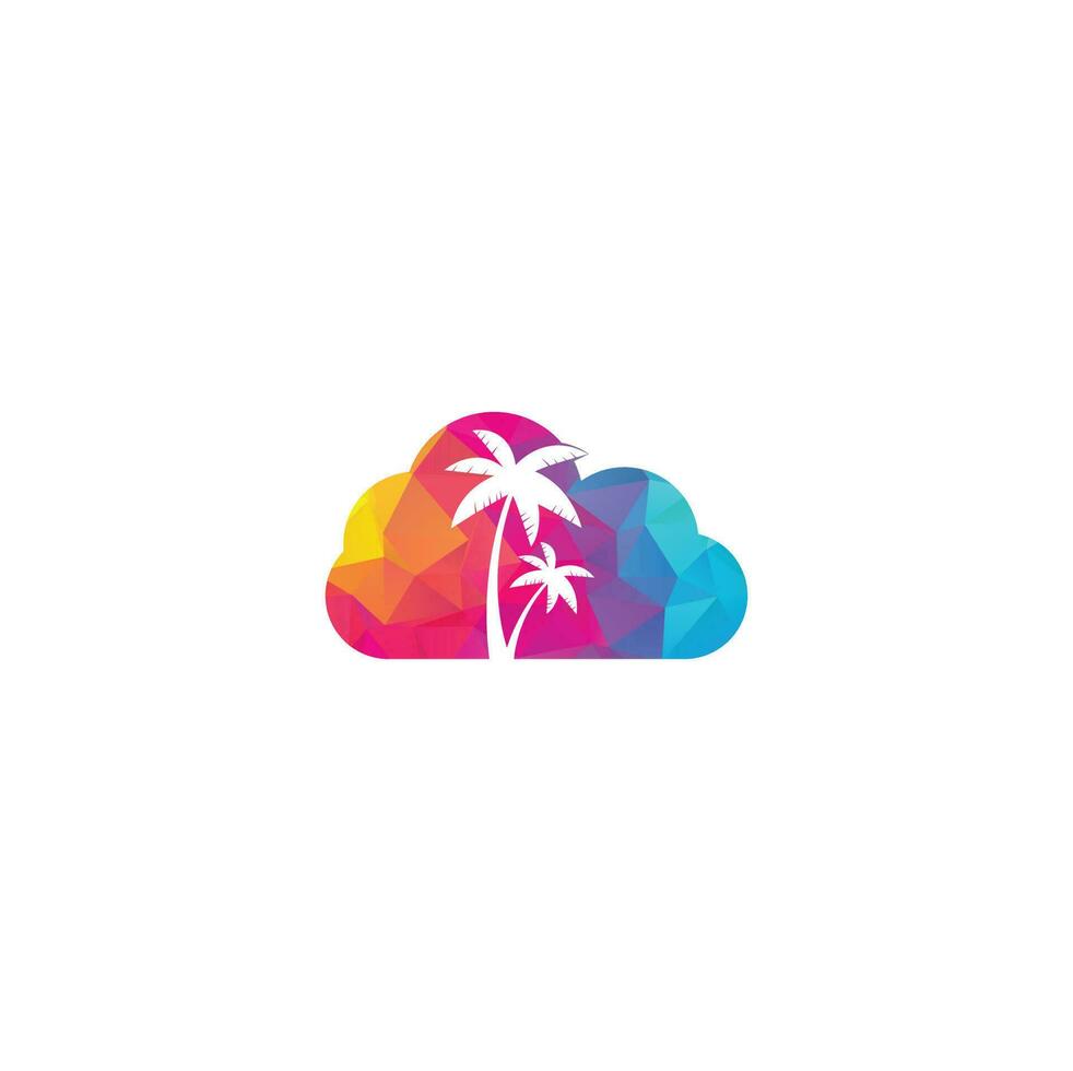 diseño de logo de playa tropical y palmera. diseño de logotipo vectorial de concepto de forma de nube de palmera. logotipo de playa vector