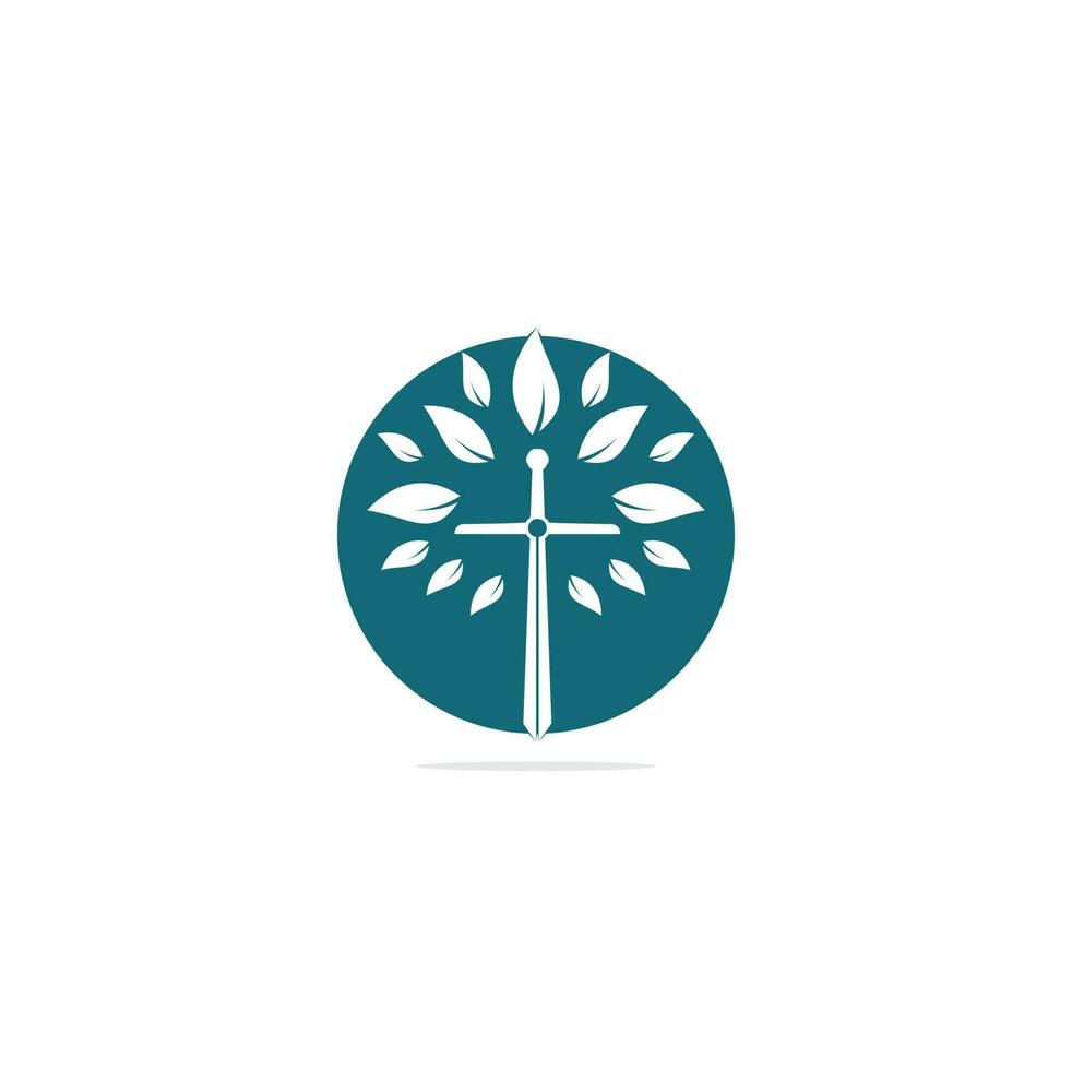 logotipo de la iglesia. logotipo del árbol de oración de la cruz de la iglesia cristiana. diseño de logotipo de cruz de iglesia de espada cristiana vector