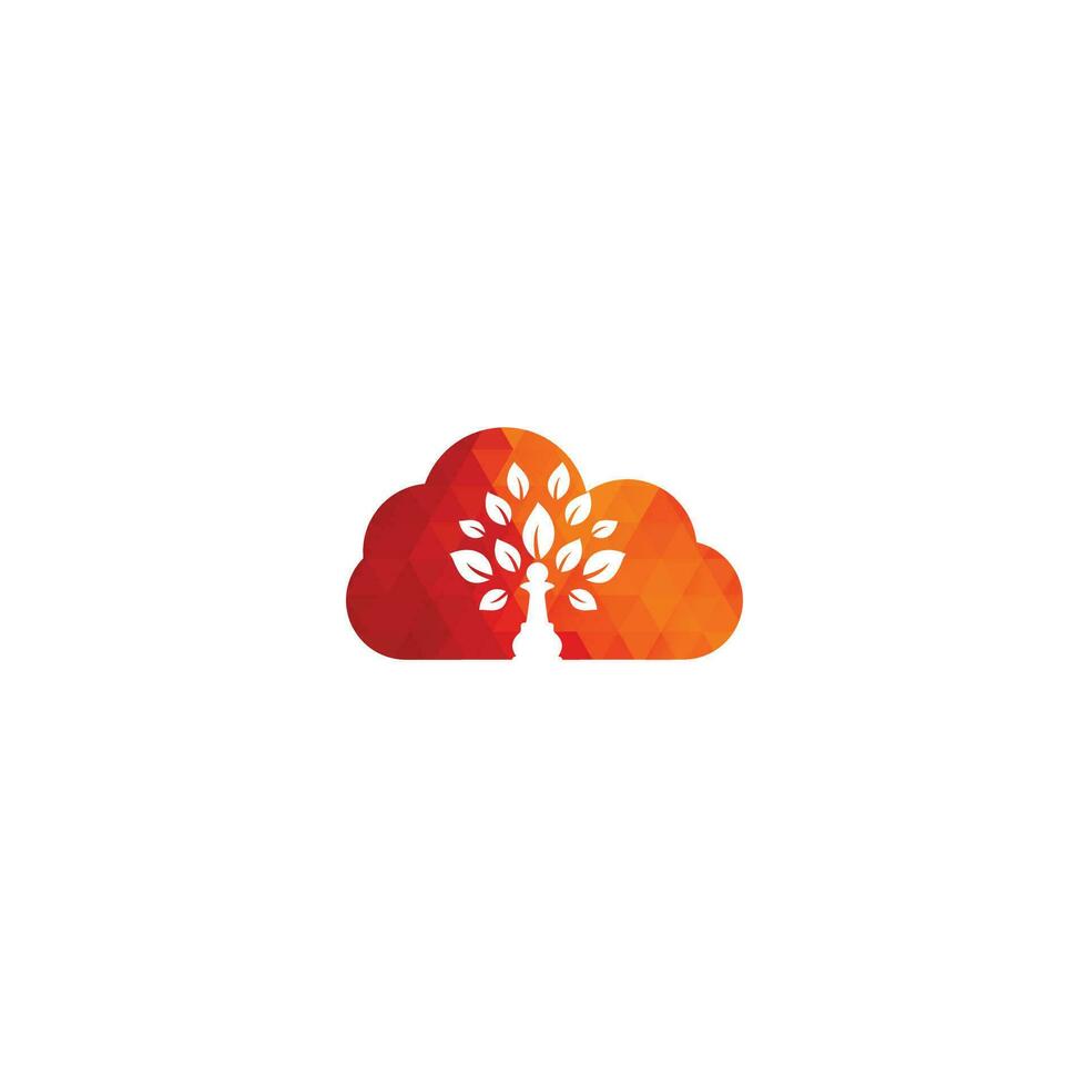 Chess tree cloud shape concept logo design. Green tree vector logo design. Tree logo
