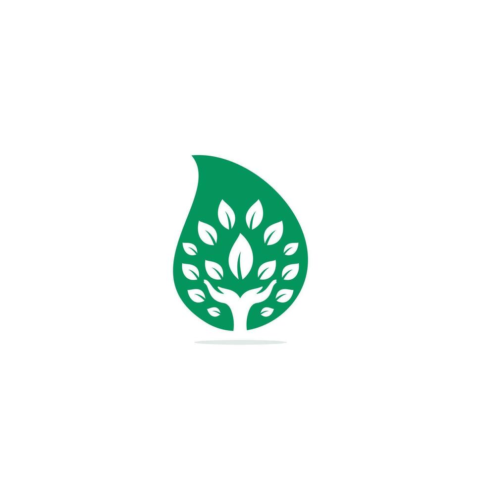 Hand tree drop shape concept logo design. Natural products logo. vector