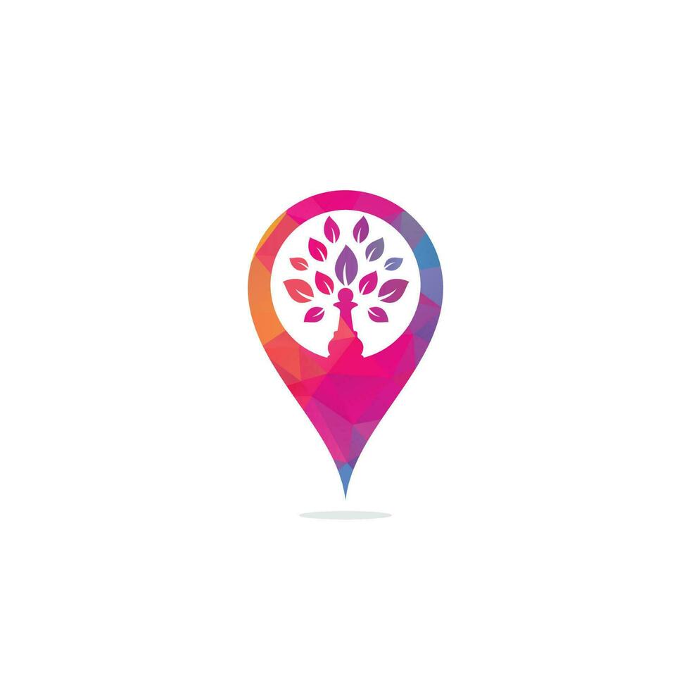 Chess tree map pin shape concept logo design. Green tree vector logo design. Tree logo
