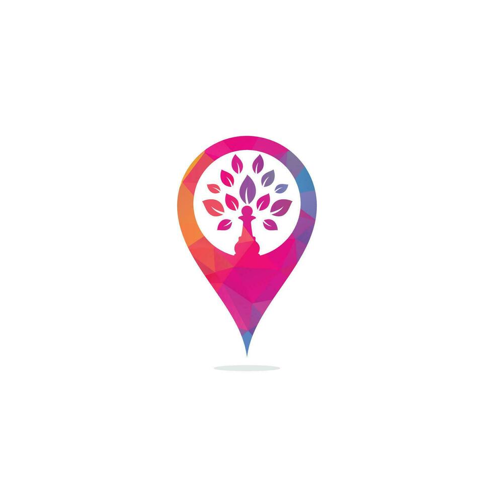 Diseño de logotipo de concepto de forma de pin de mapa de árbol de ajedrez. diseño de logotipo de vector de árbol verde. logotipo del árbol