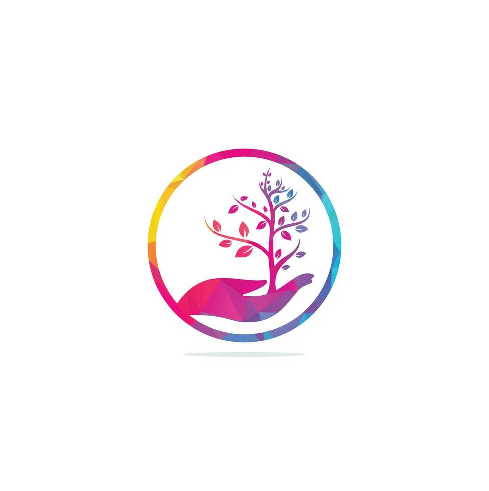 árbol en el diseño del logotipo del vector de la mano. logotipo de productos naturales. diseño de logotipo de árbol de mano